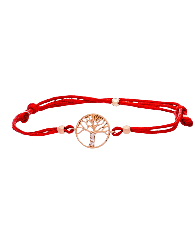Red string bracelet with gold pendant "Tree of life"
