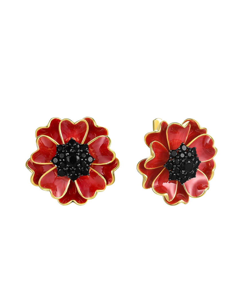 Серебряные позолоченные серьги с цирконом и эмаль