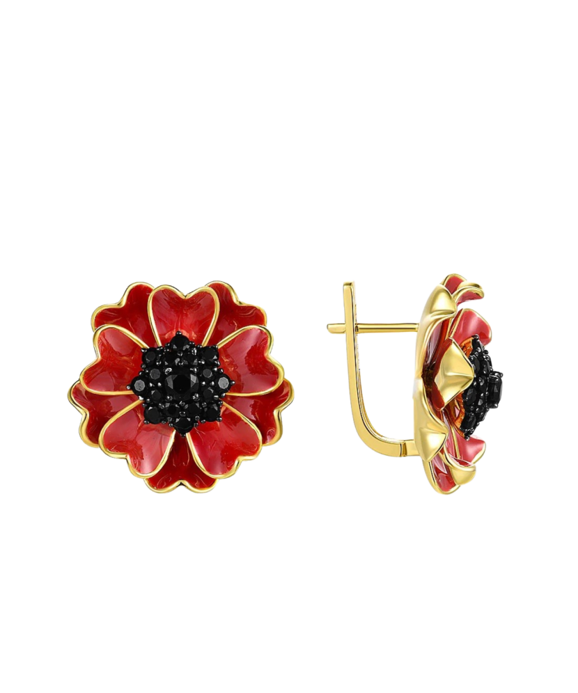 Gilded sterling silver earrings with zircons and enemal