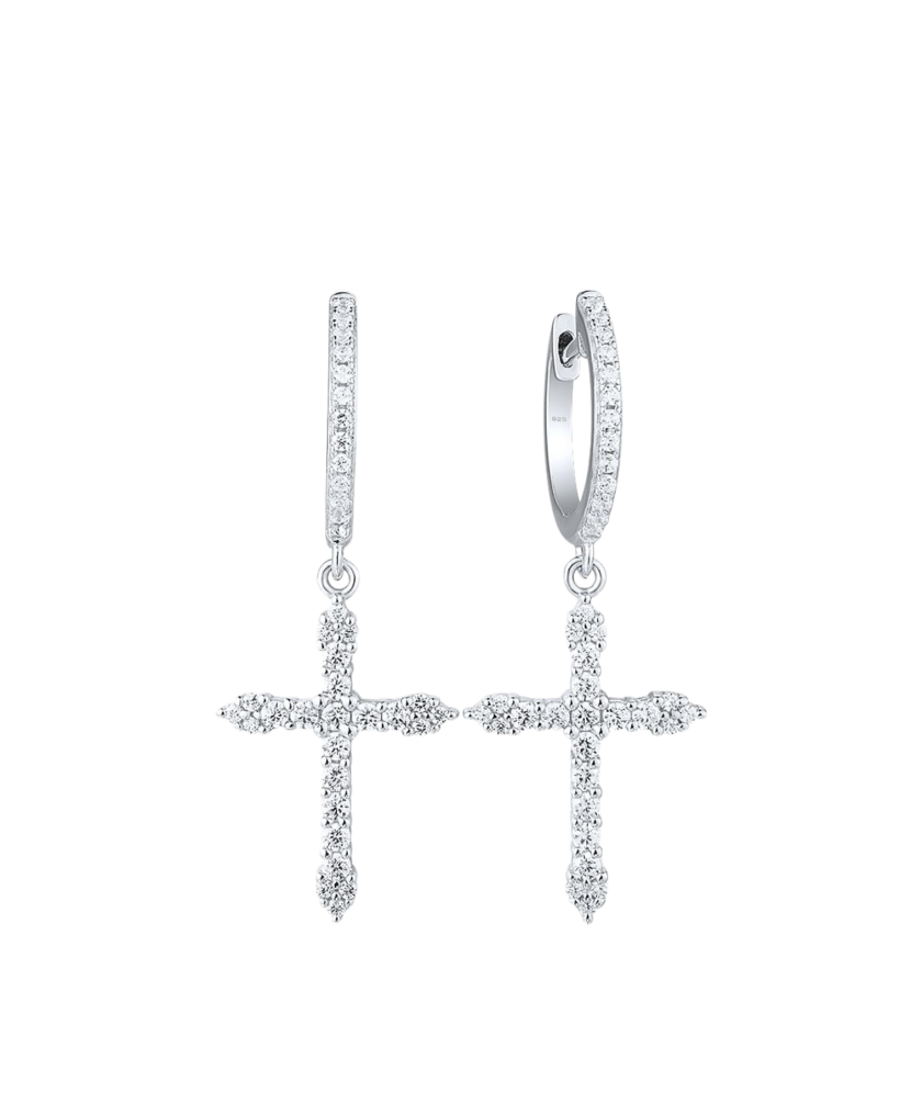 Sterling silver earrings with zircons "Crosses"