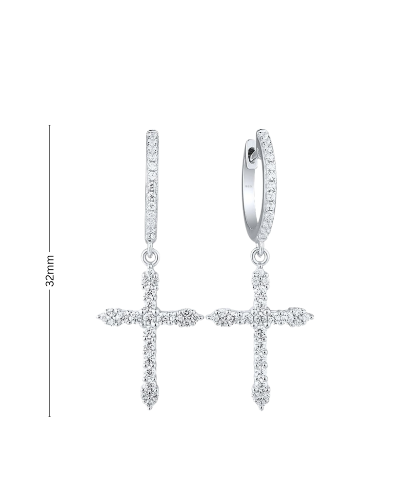 Серьги из серебра с цирконом "Кресты"