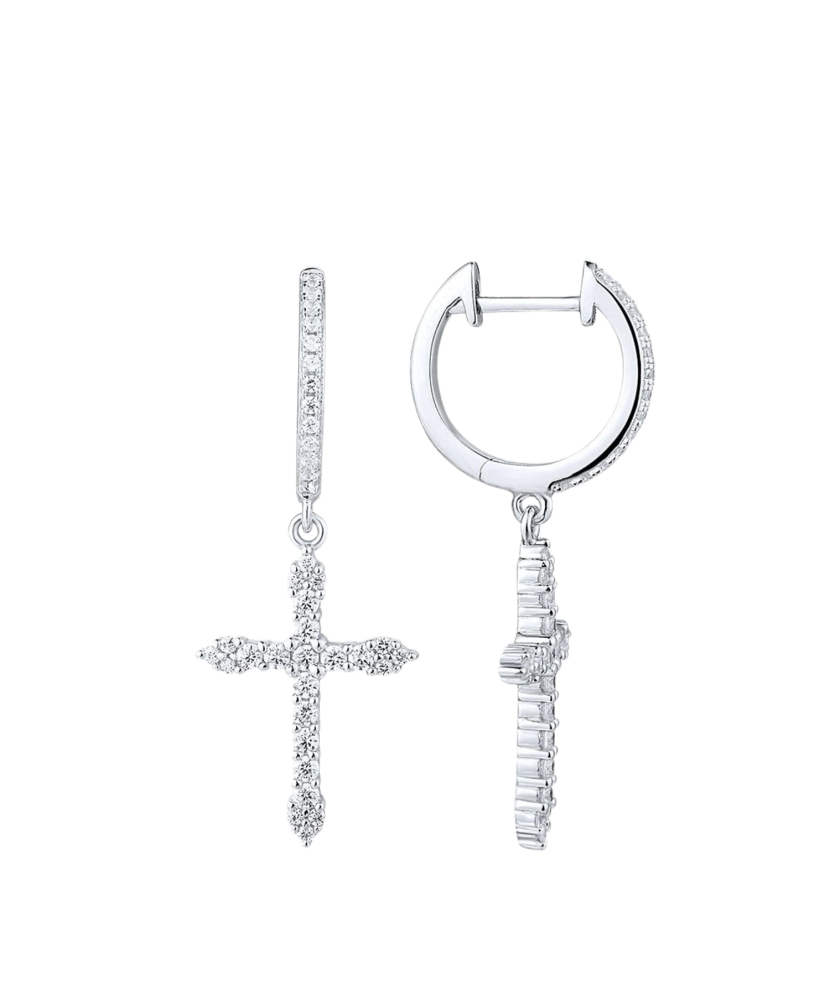 Серьги из серебра с цирконом "Кресты"