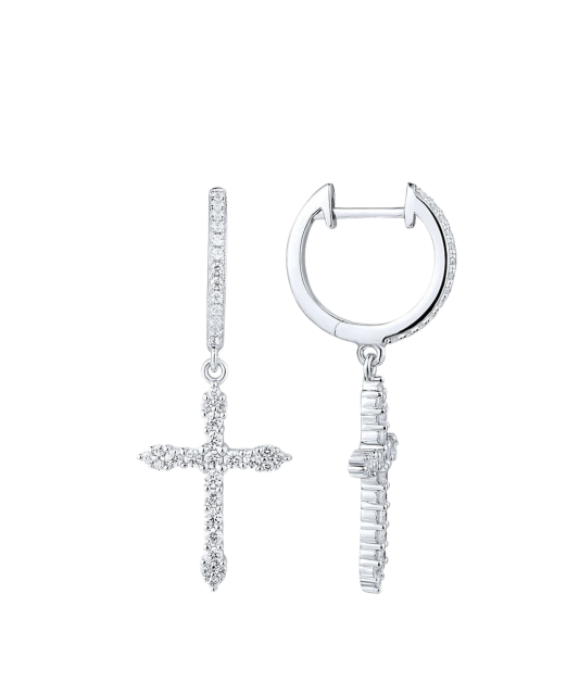 Серьги из серебра с цирконом "Кресты"