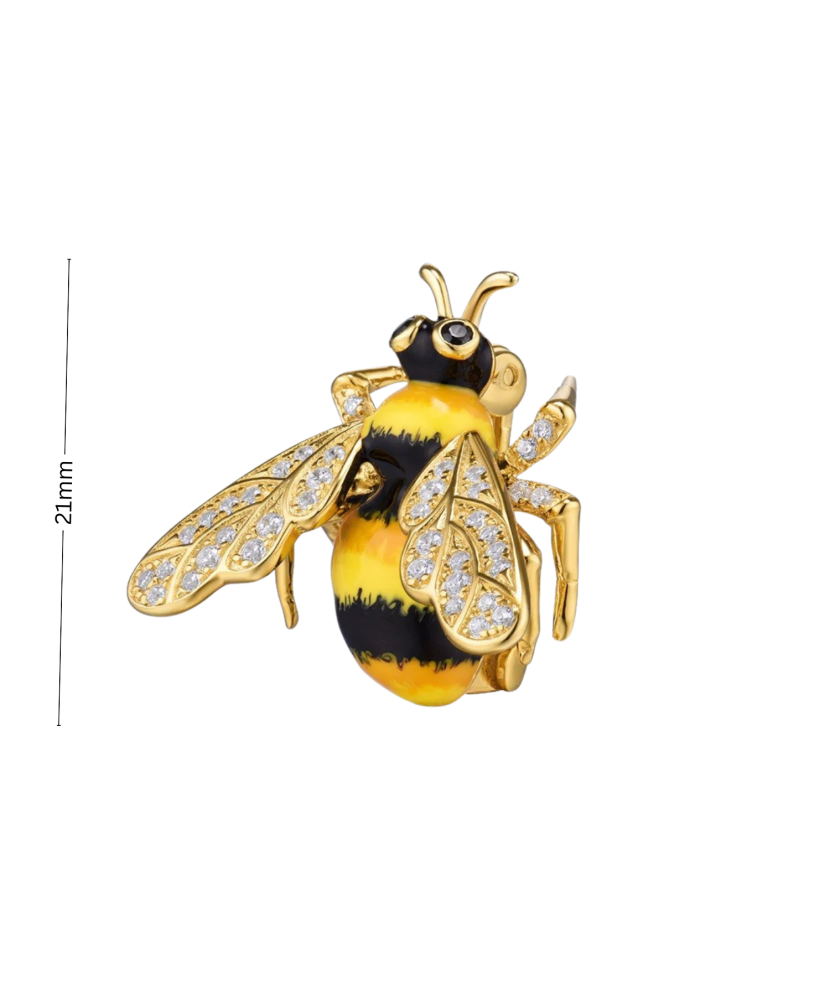 Glided Sterling Silver brooch with enamel and zircons "Bee"