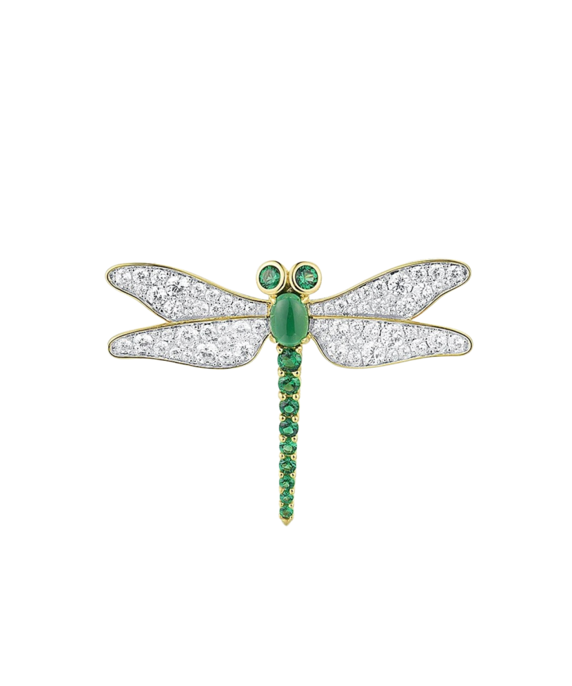 Gilded stetling silver brooch with spinels and zircons "Dragonfly"