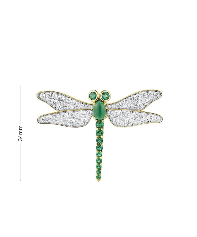 Gilded stetling silver brooch with spinels and zircons "Dragonfly"