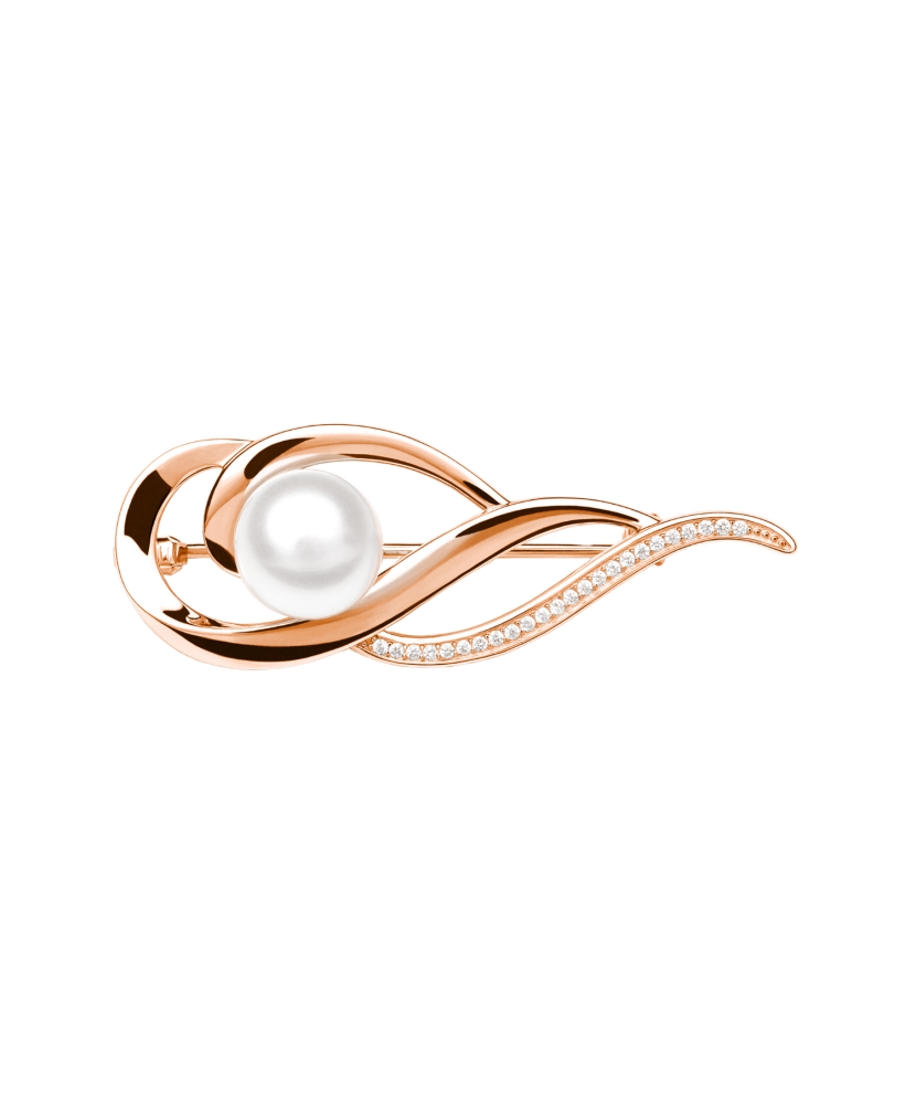 Gilded Sterling silver  brooch with pearl and zircons