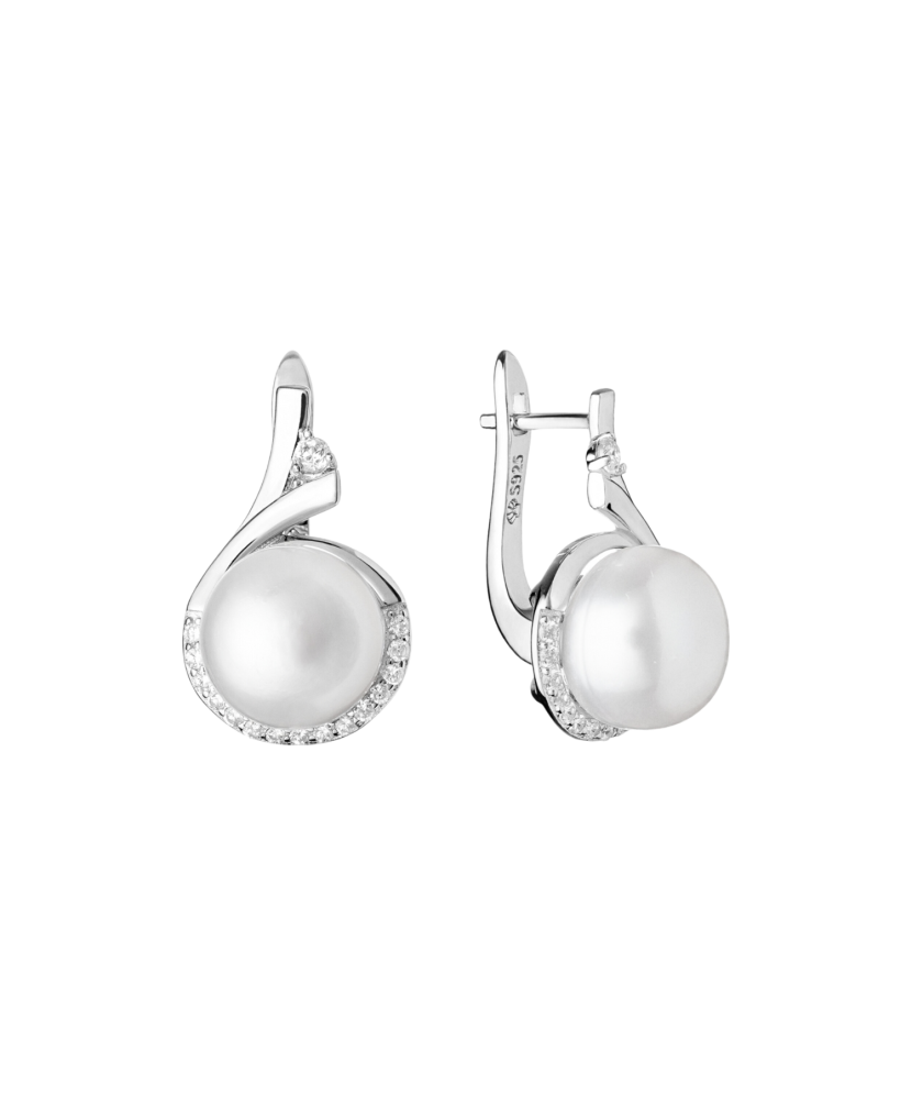Sterling silver earrings with natural pearl and zircons Sterling silver earrings with natural pearl and zircons