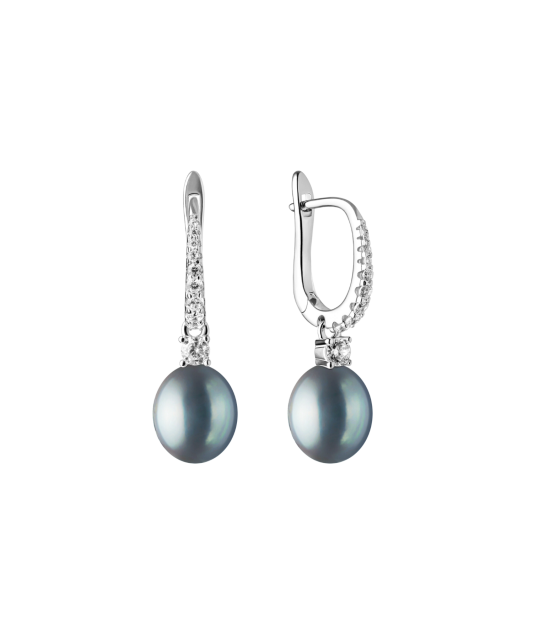 Серьги из серебра с натуральным жемчугом и цирконами