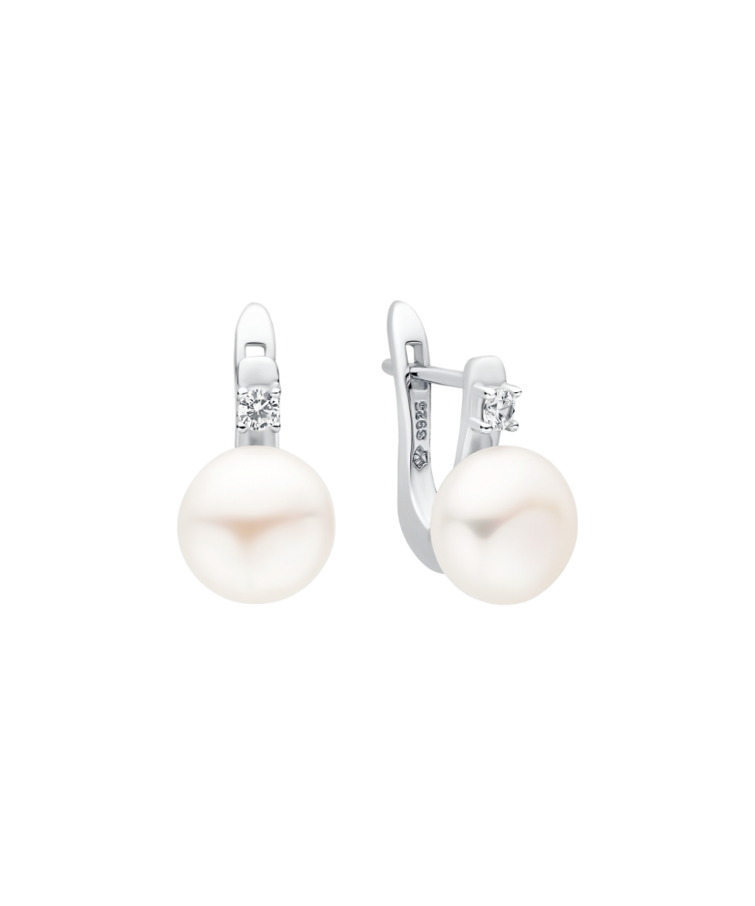 Sterling silver earrings with pearls and zircons Sterling silver earrings with pearls and zircons
