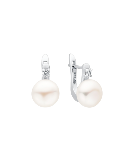 Серьги из серебра с жемчугом и цирконами