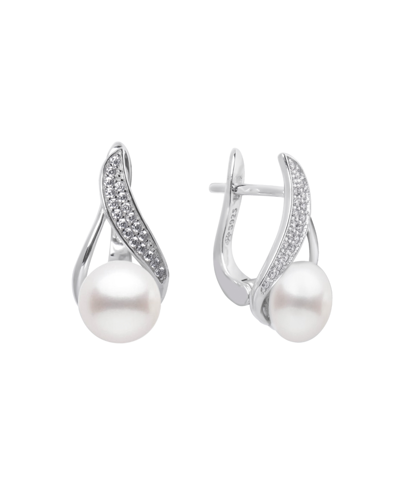 Sterling silver earrings with pearls and zircons