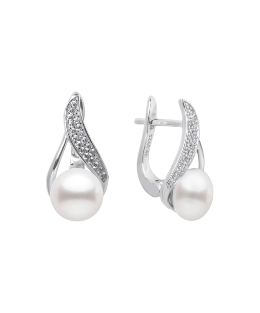 Sterling silver earrings with pearls and zircons