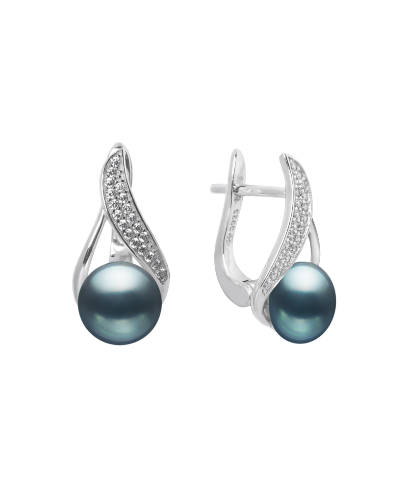 Sterling silver earrings with pearls and zircons