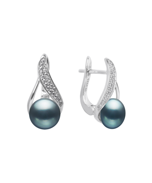 Серьги из серебра с жемчугом и цирконами