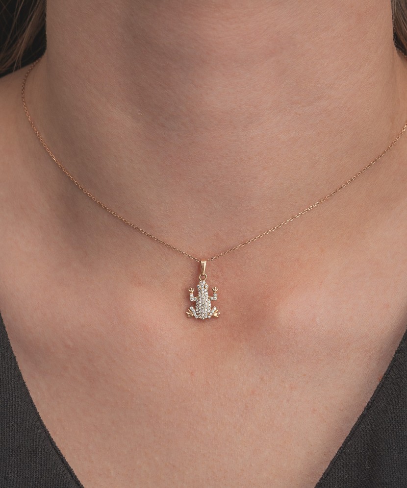 Gold pendant with zircons "Frog"