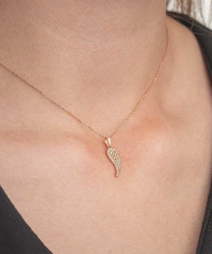 Gold pendant with zircons "Angel Wing"
