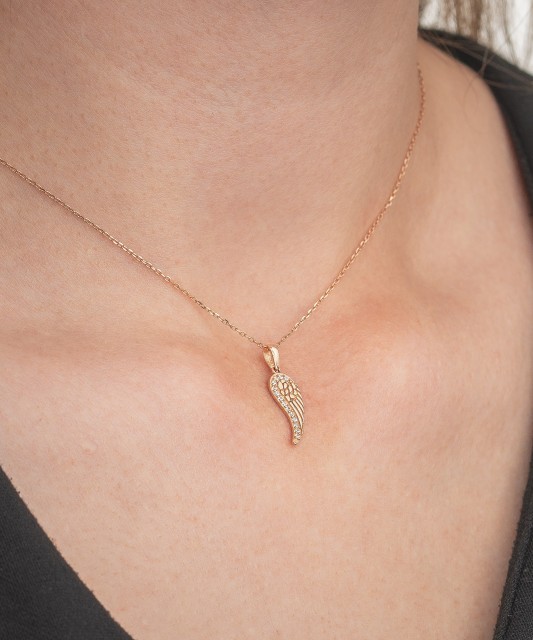 Gold pendant with zircons "Angel Wing"
