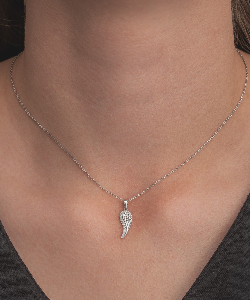 White gold pendant with zircons "Angel Wing"