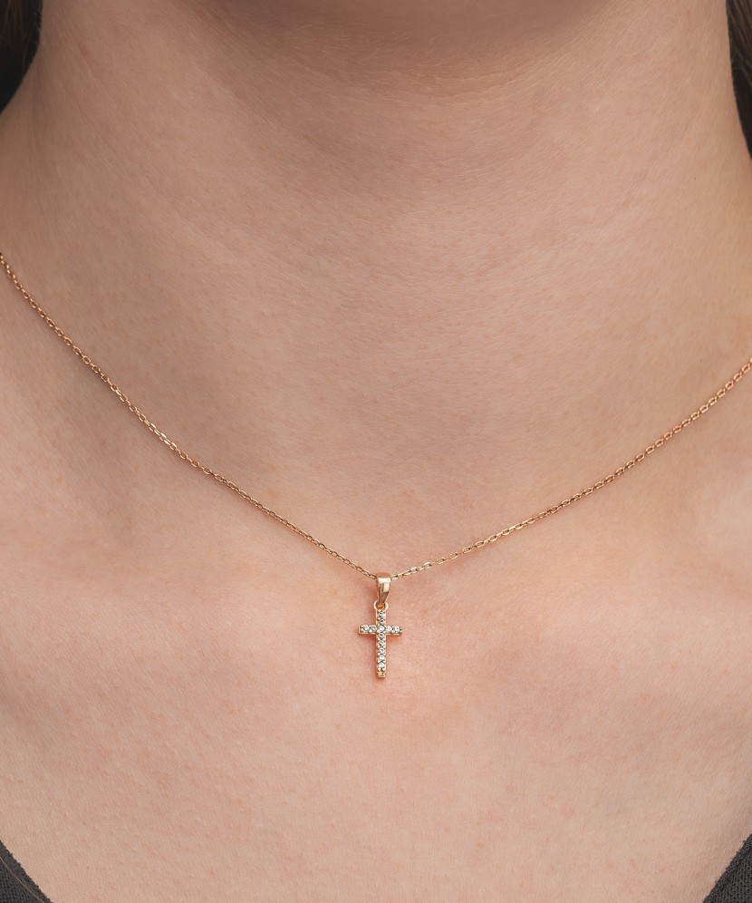 Gold pendant with zircons "cross"