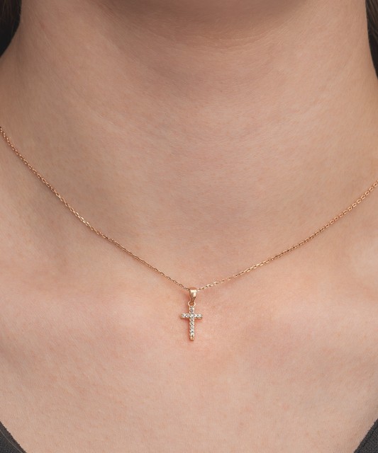 Gold pendant with zircons "cross"