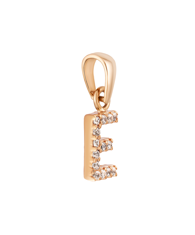 Gold pendant with zircons Letter E