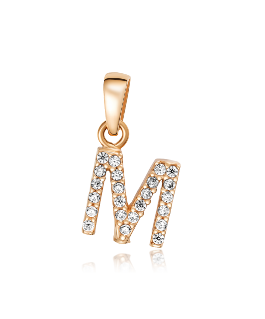 Gold pendant with zircons Letter M