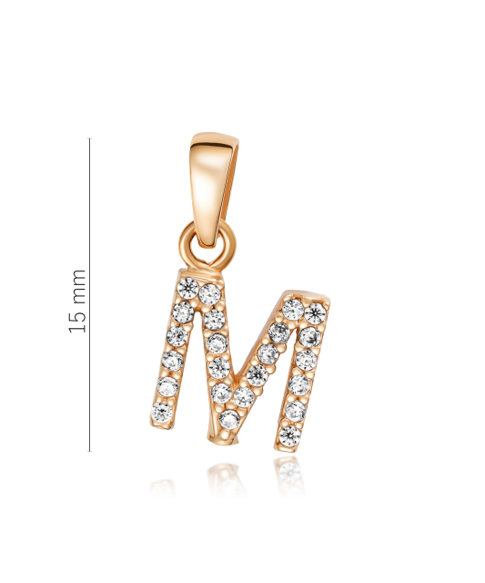 Gold pendant with zircons Letter M