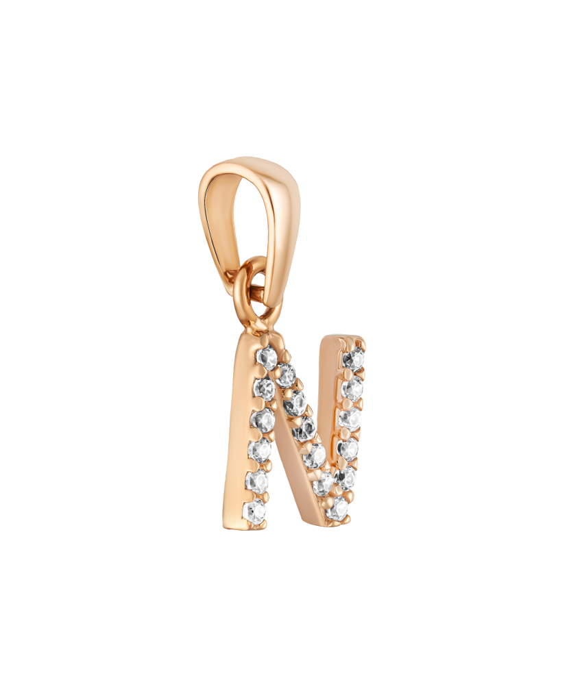 Gold pendant with zircons Letter N
