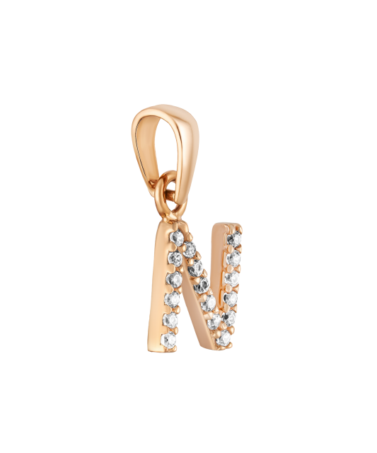 Gold pendant with zircons Letter N