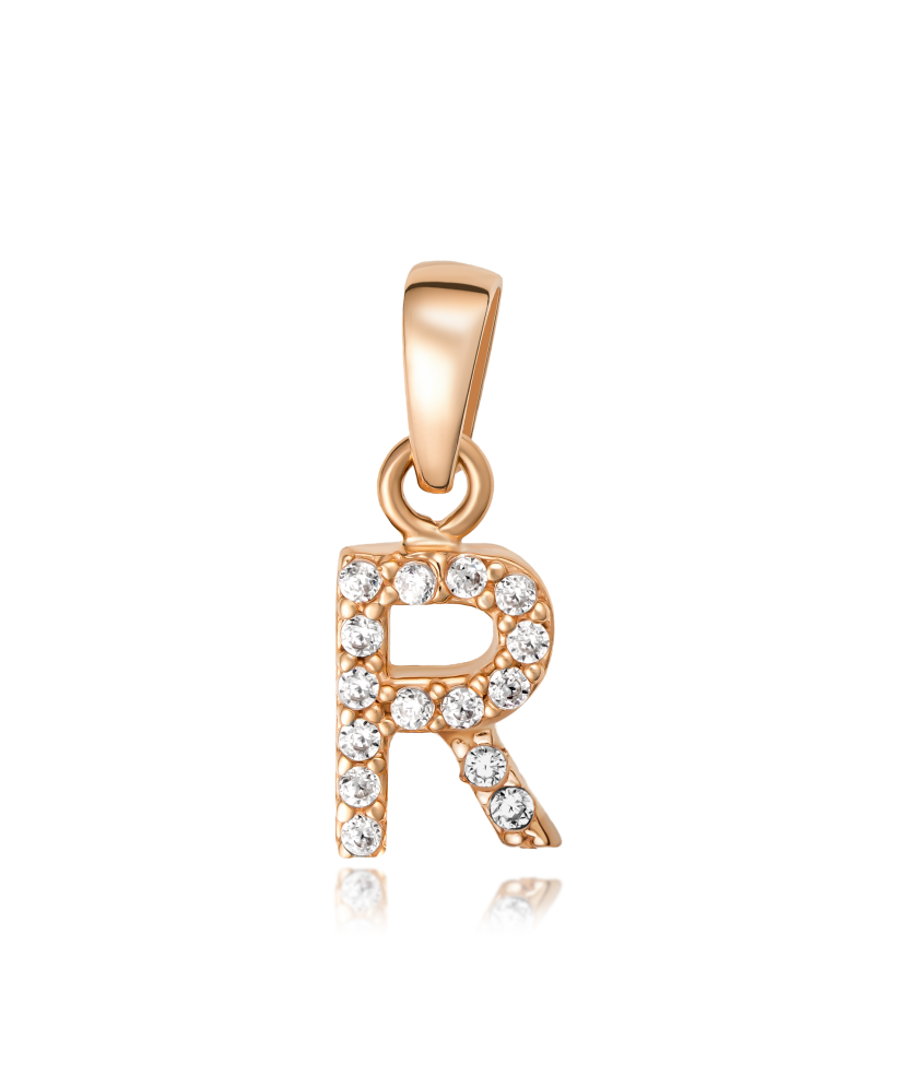 Gold pendant with zircons Letter R