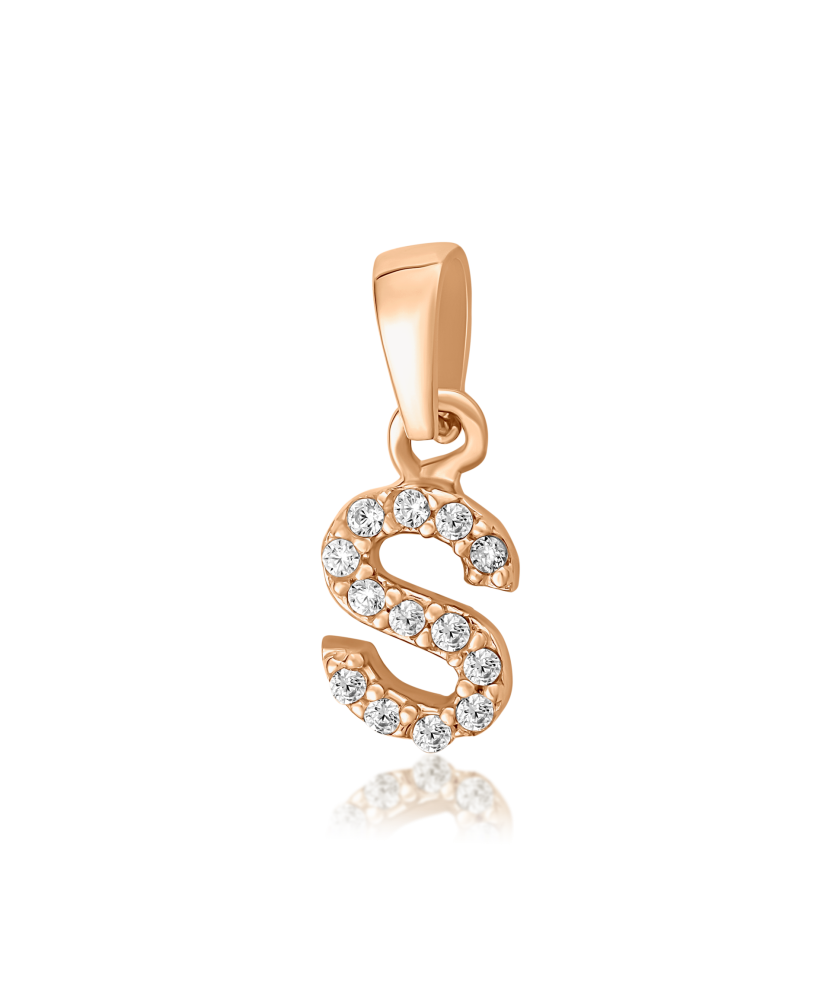 Gold pendant with zircons Letter S