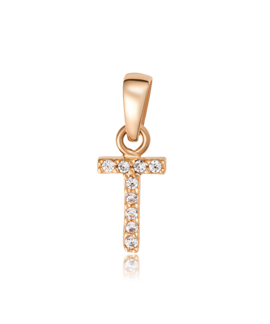 Gold pendant with zircons Letter T