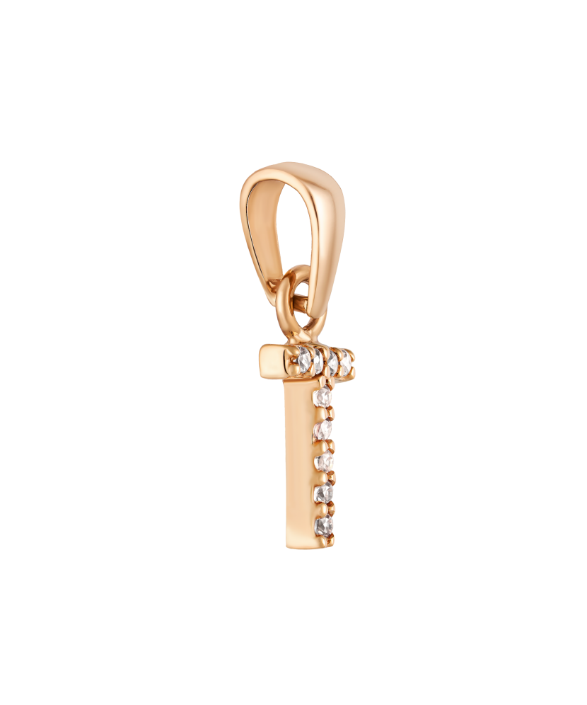 Gold pendant with zircons Letter T
