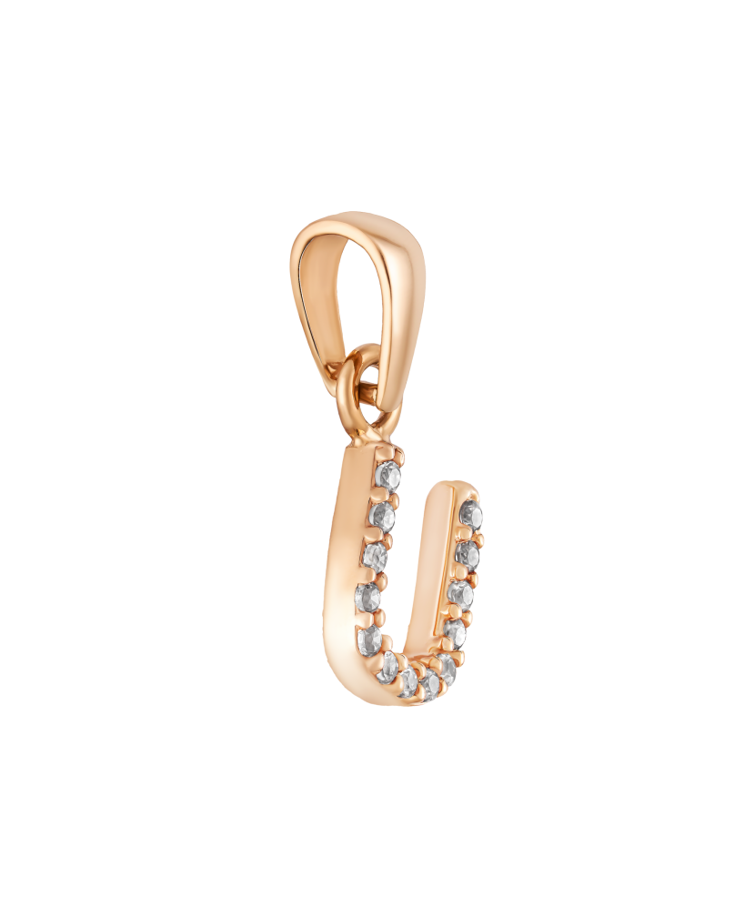 Gold pendant with zircons Letter U