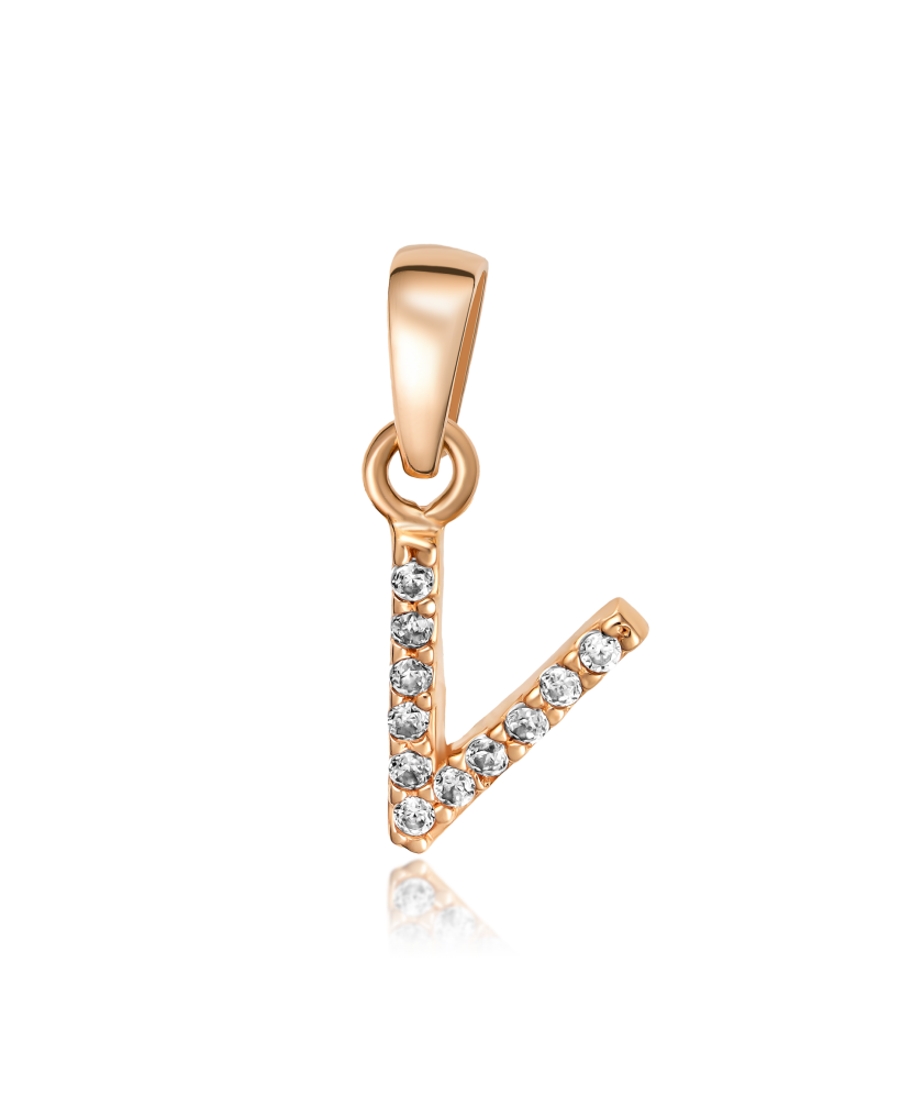 Gold pendant with zircons Letter V