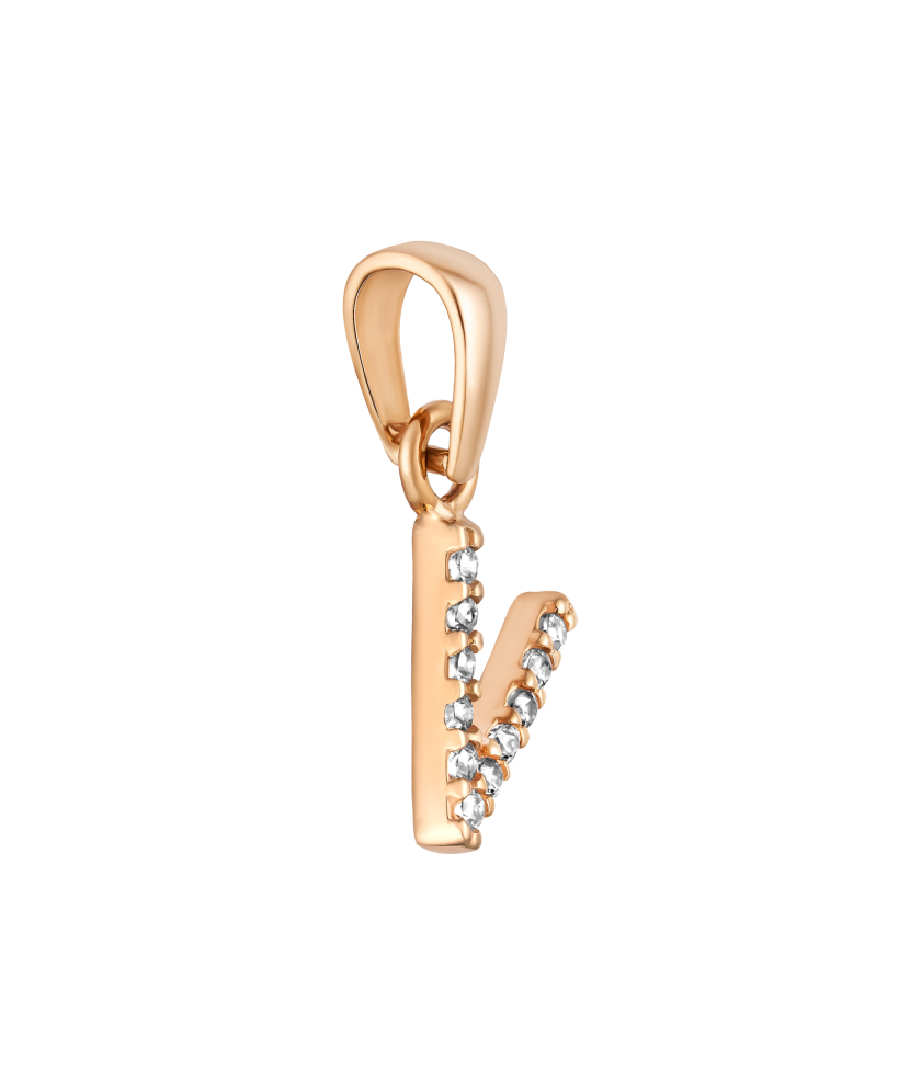 Gold pendant with zircons Letter V
