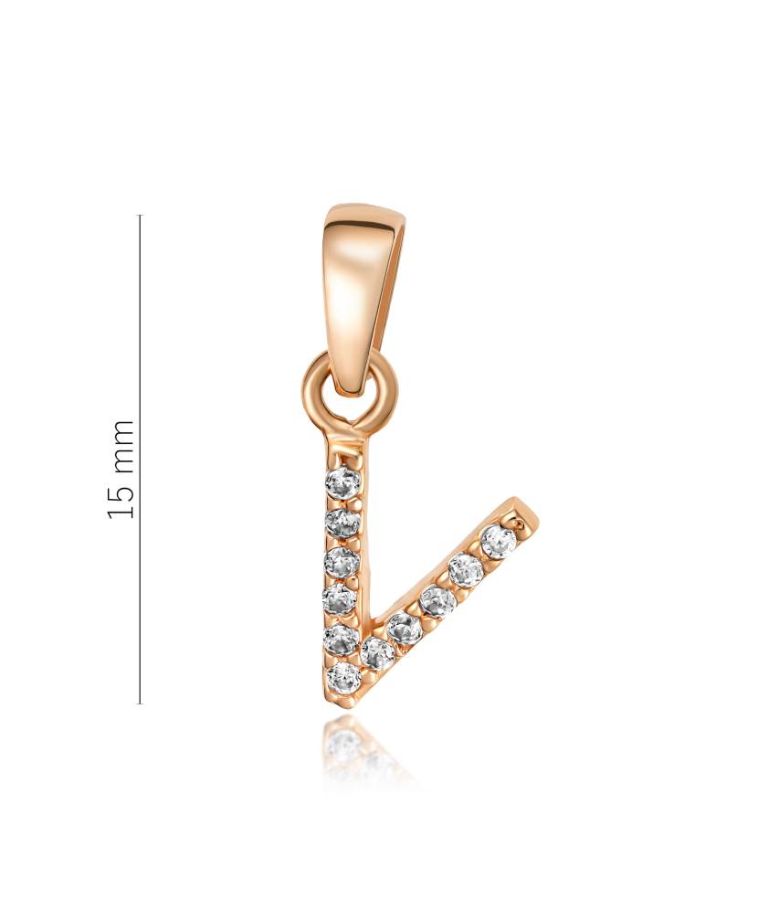 Gold pendant with zircons Letter V