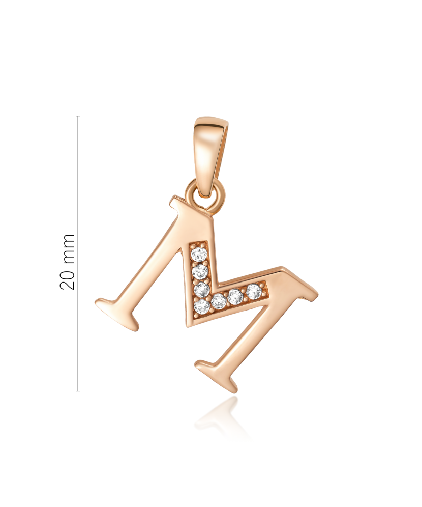 Gold pendant with zircons Letter M