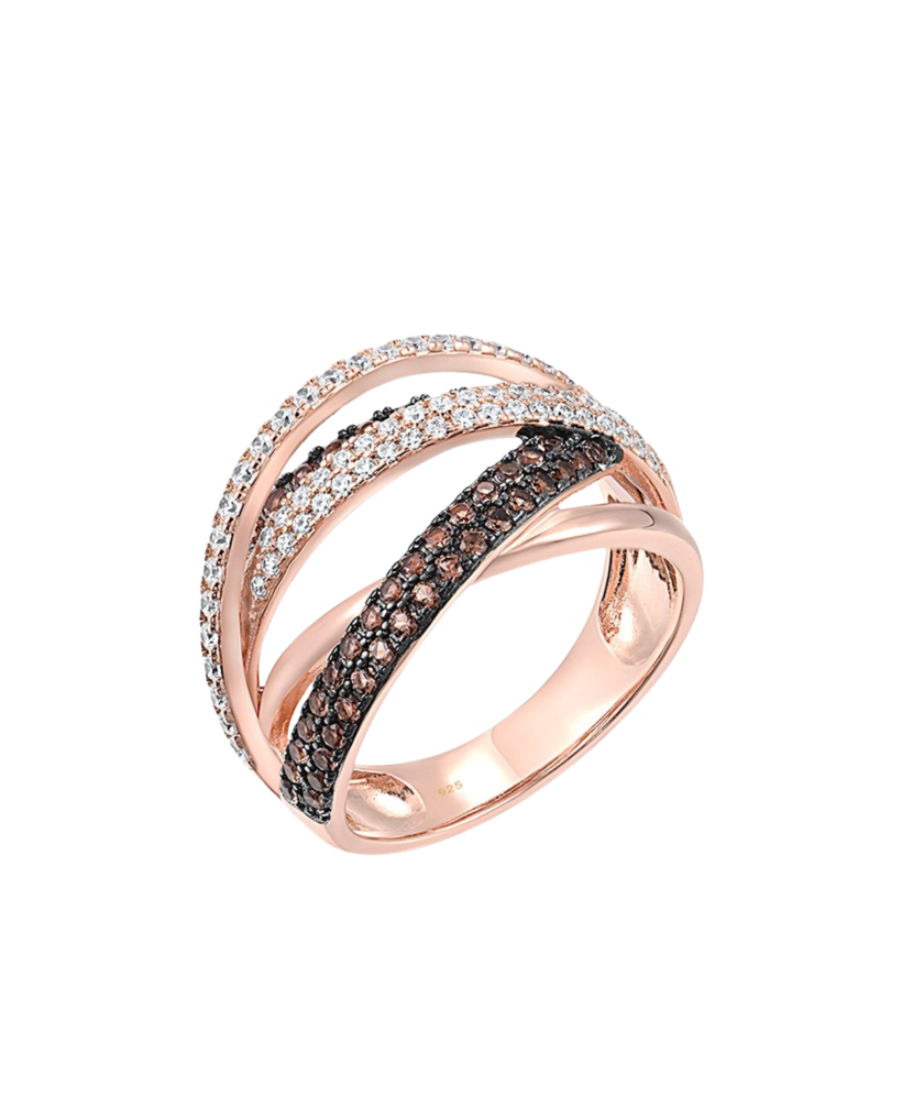 Кольцо из золочёного серебра с фианитами и шпинели