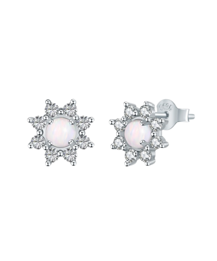 Sterling silver earrings with opal and zircons