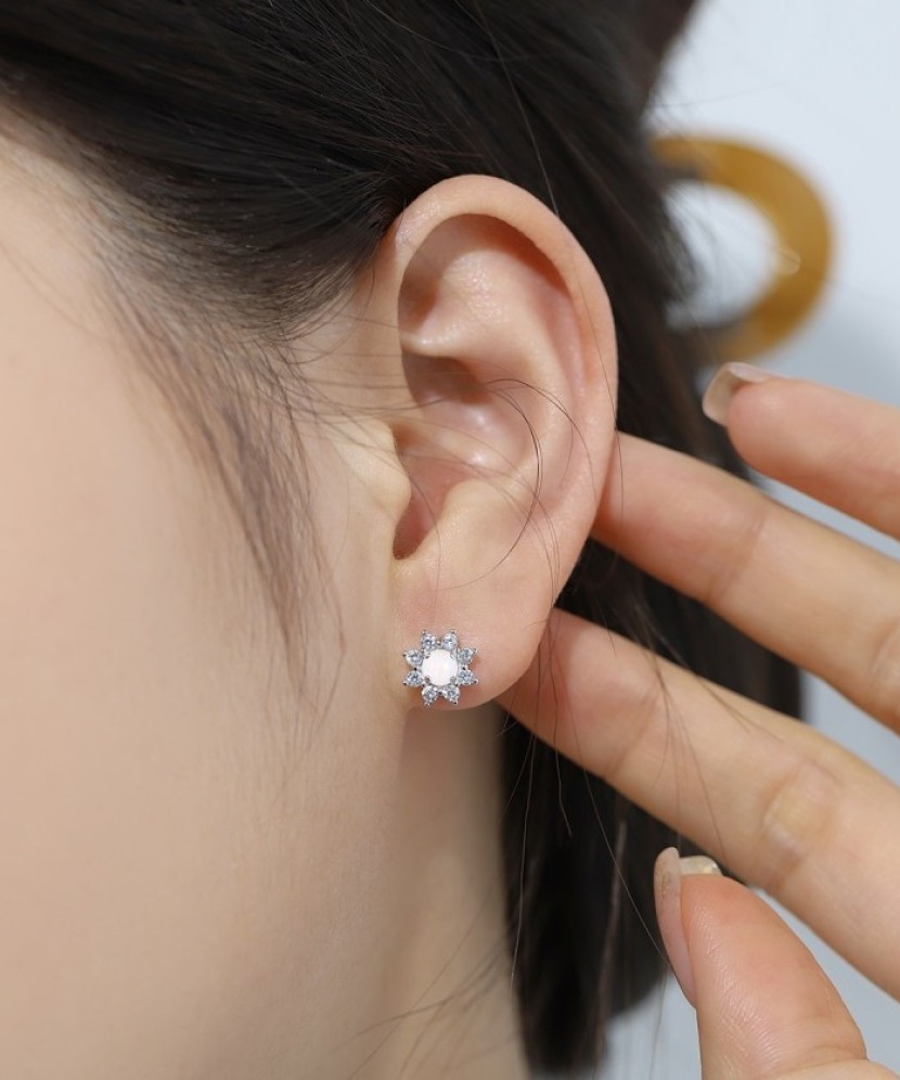 Sterling silver earrings with opal and zircons