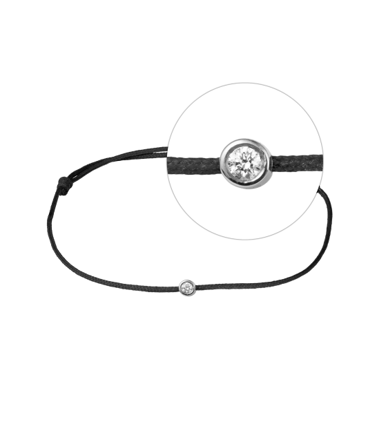 Браслет из черный нити с подвеской из белого золота и бриллиантами 0.03ct