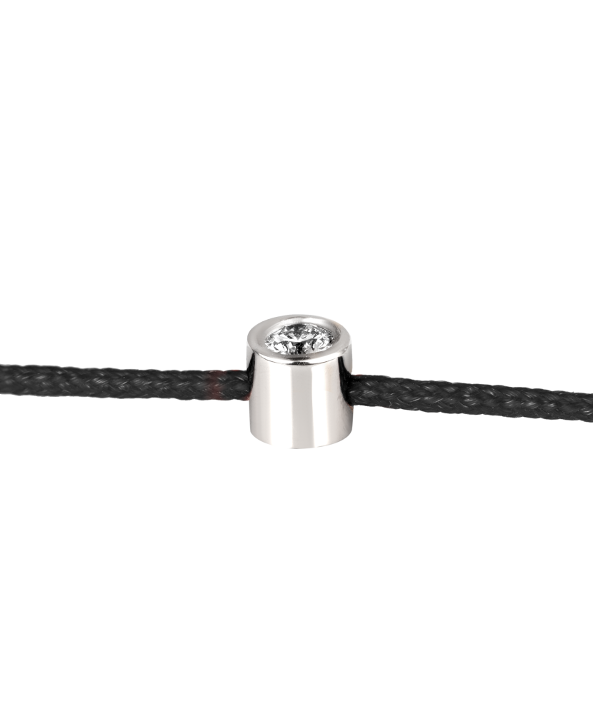 Black string bracelet with white gold and diamond pendant 0.03ct