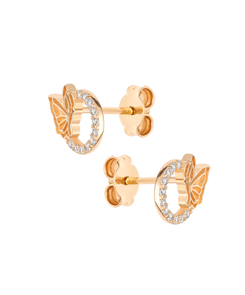 Gold earrings with zircons "Butterflies" Gold earrings with zircons "Butterflies"