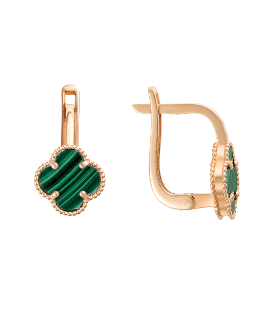 Gold earrings with malachite