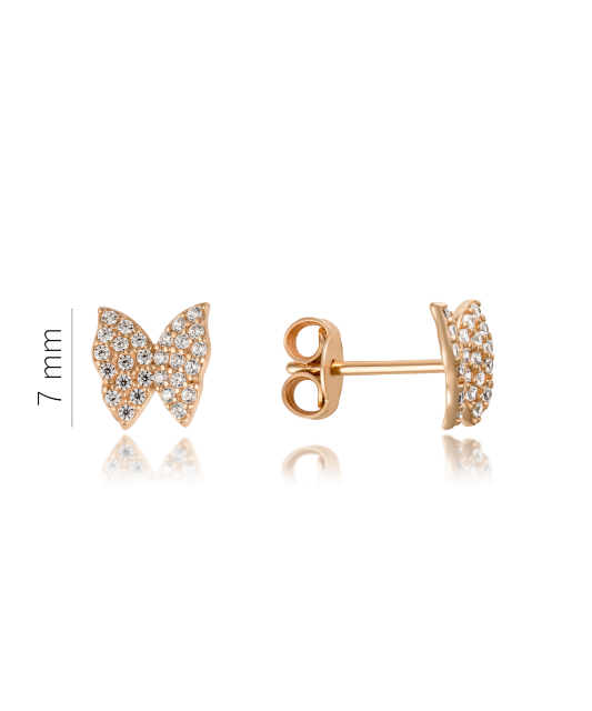 Gold earrings with zircons "Butterflies"