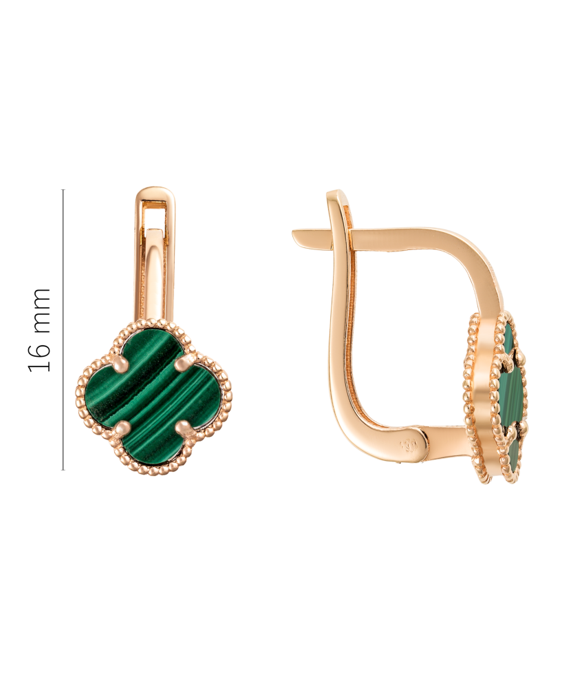 Gold earrings with malachite