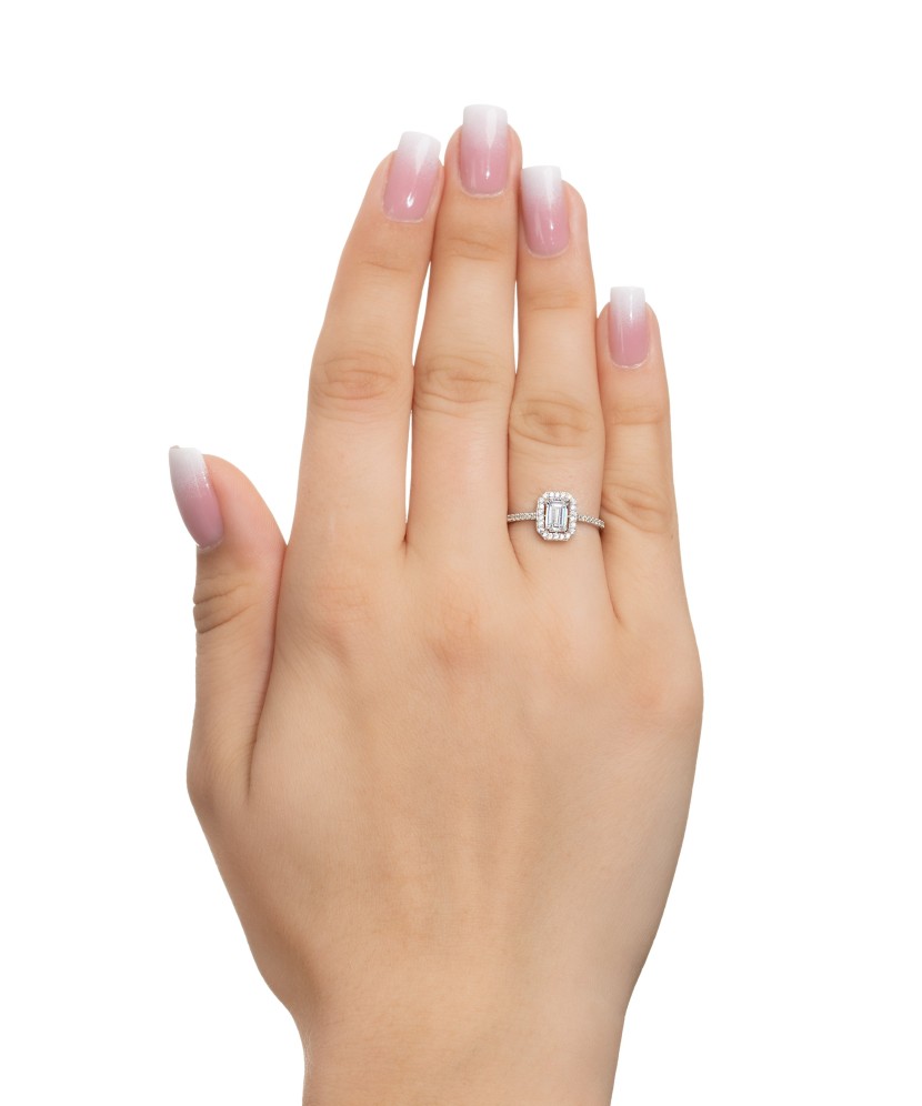 White gold ring with zircons