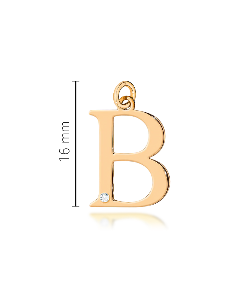 Gold pendant with diamond letter B